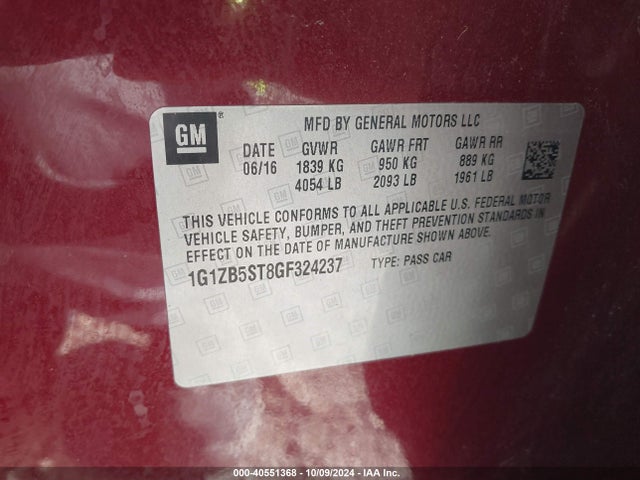 Chevrolet MALIBU LS 2016 1G1ZB5ST8GF324237 Image 9