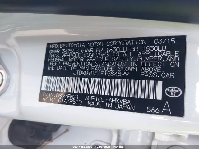 JTDKDTB31F1584899 Toyota Prius C Two