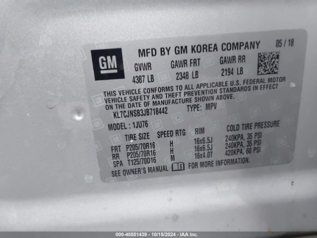 KL7CJNSB3JB718442 Chevrolet TRAX LS