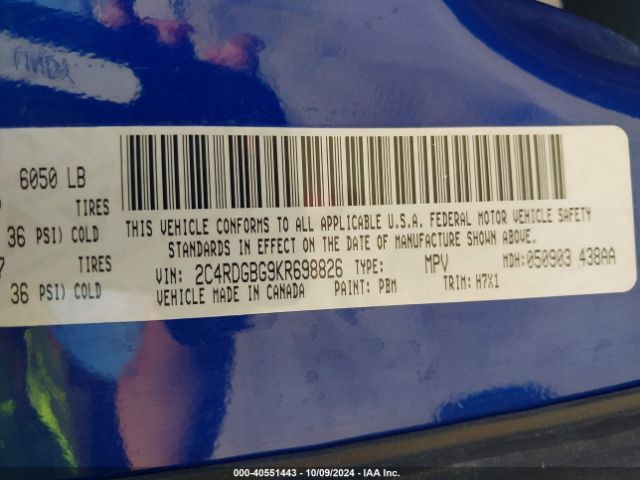 2C4RDGBG9KR698826 Dodge Grand Caravan Se