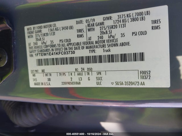 Ford F-150 Xlt 2019 1FTEW1E41KFC03730 Image 9
