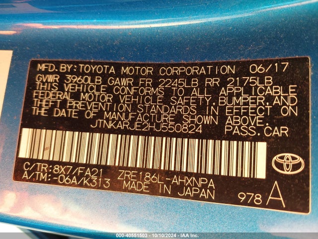 Toyota COROLLA IM 2017 JTNKARJE2HJ550824 Image 9
