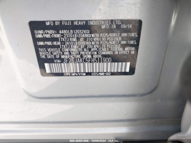 Subaru Forester 2.5i Limited 2015 JF2SJAKC5FH511900 Image 9