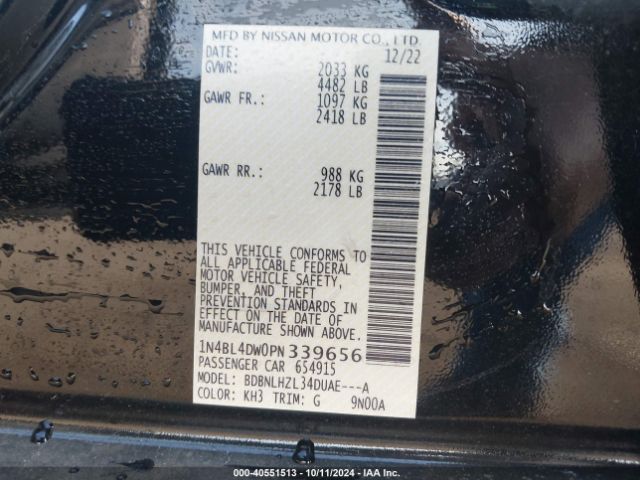 1N4BL4DW0PN339656 Nissan Altima Sv Intelligent Awd