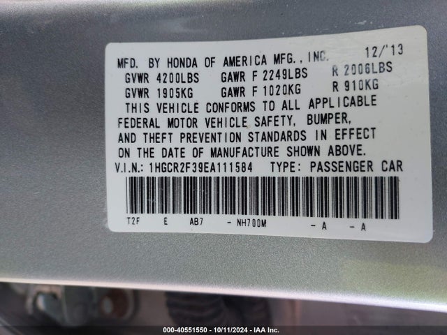 Honda ACCORD LX 2014 1HGCR2F39EA111584 Image 9