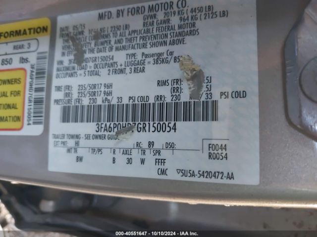 3FA6P0HD7GR150054 Ford FUSION SE