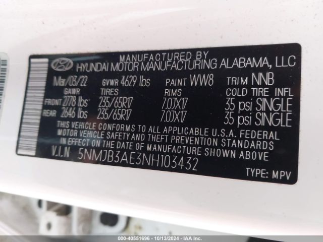 2022 HYUNDAI TUCSON 5NMJB3AE3NH103432 Photo 8