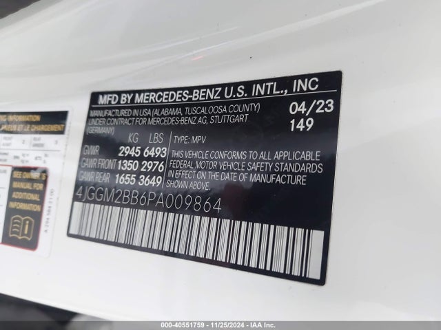 4JGGM2BB6PA009864 Mercedes-Benz Eqe 350+ Suv