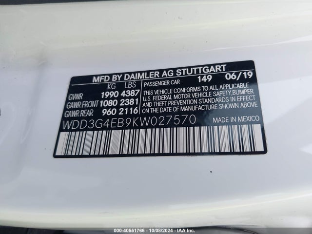 Mercedes-Benz A 220 2019 WDD3G4EB9KW027570 Image 9