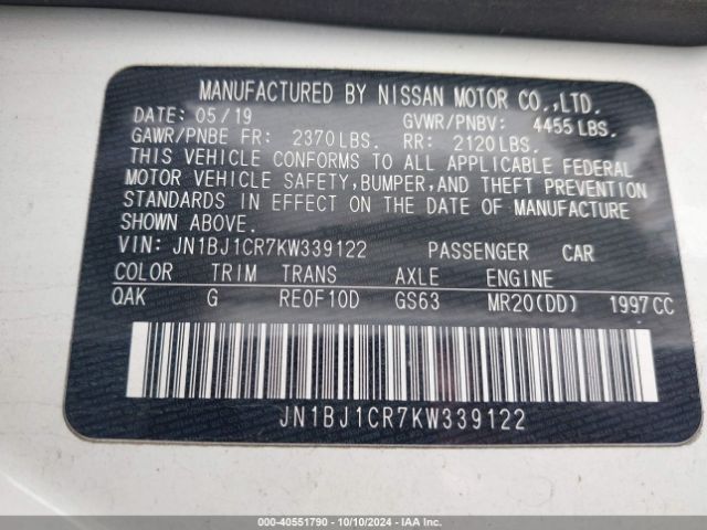 JN1BJ1CR7KW339122 Nissan Rogue Sport S