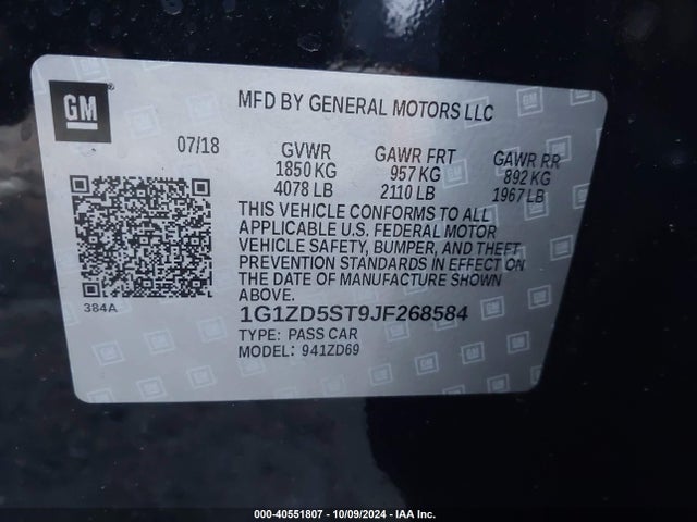 Chevrolet MALIBU LT 2018 1G1ZD5ST9JF268584 Image 9