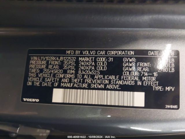 LYV102RK4JB122532 Volvo Xc60 T5 Momentum