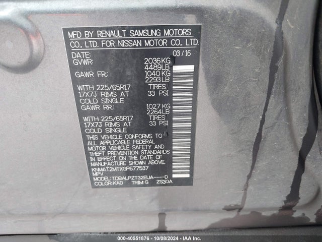 Nissan Rogue S/sl/sv 2016 KNMAT2MTXGP677537 Image 9