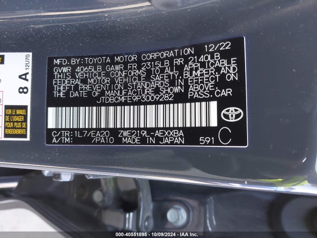 Toyota Corolla Hybrid Xle 2023 JTDBCMFE9P3009282 Image 9