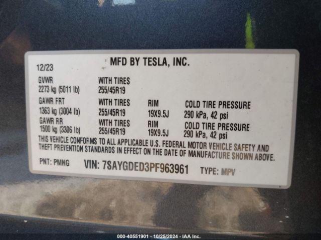 7SAYGDED3PF963961 Tesla Model Y Rwd