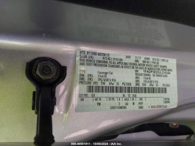 Ford FOCUS S 2018 1FADP3E25JL216344 Image 9