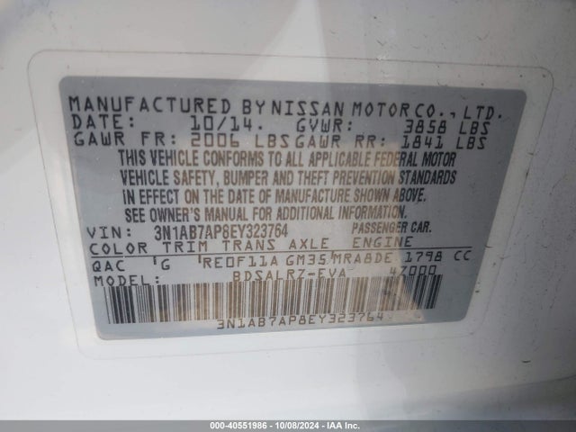 Nissan SENTRA SR 2014 3N1AB7AP8EY323764 Image 9