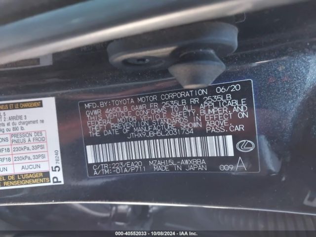 JTHX9JBH5L2031734 Lexus UX 250H