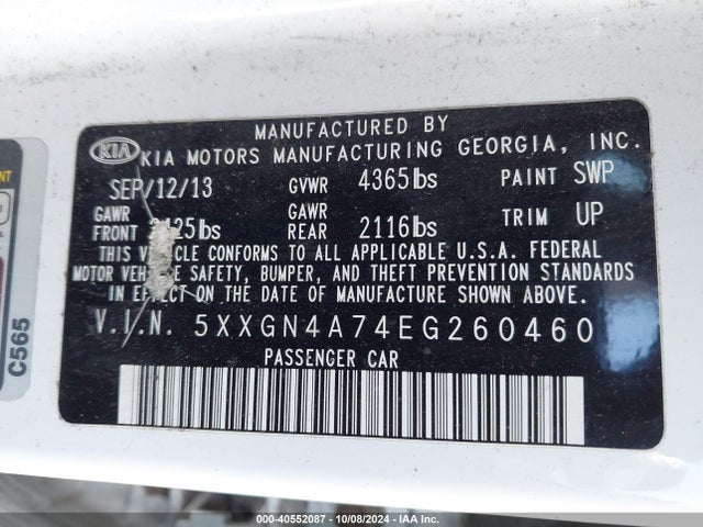 KIA OPTIMA EX 2014 5XXGN4A74EG260460 Image 9