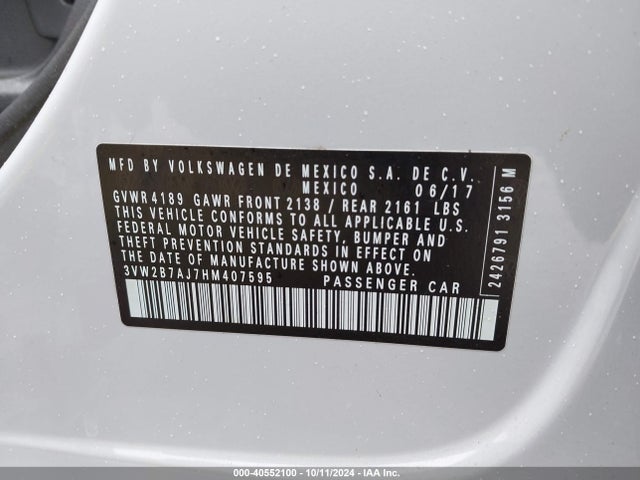 Volkswagen Jetta 1.4t S 2017 3VW2B7AJ7HM407595 Image 9