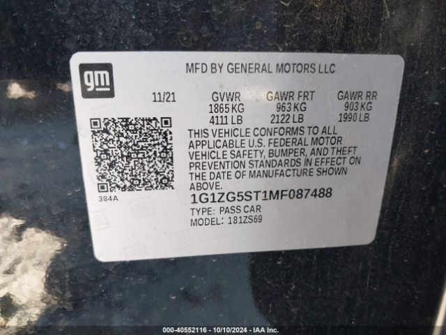 1G1ZG5ST1MF087488 Chevrolet Malibu Fwd Rs