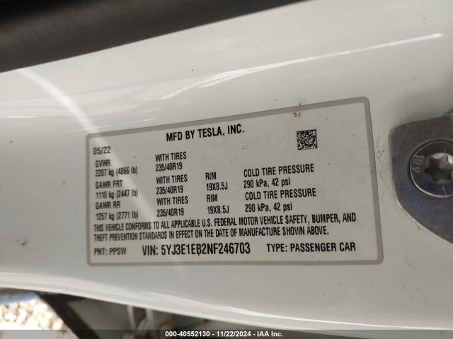 2022 TESLA MODEL 3 5YJ3E1EB2NF246703 Photo 8