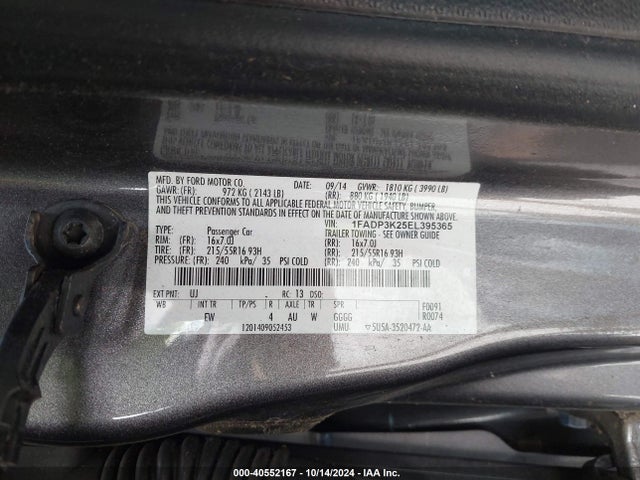 Ford FOCUS SE 2014 1FADP3K25EL395365 Image 9