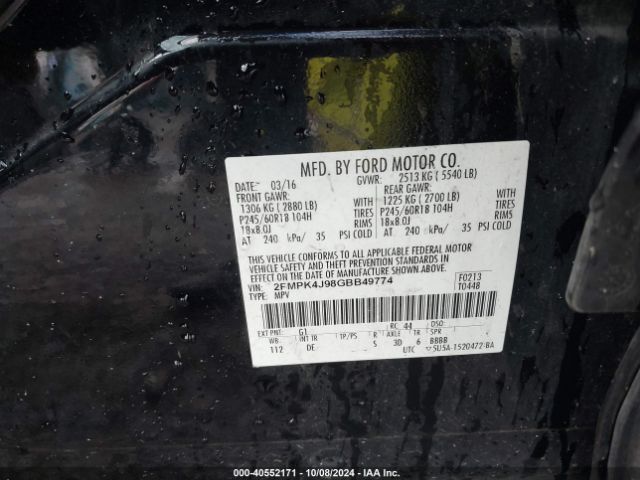 2FMPK4J98GBB49774 Ford EDGE SEL