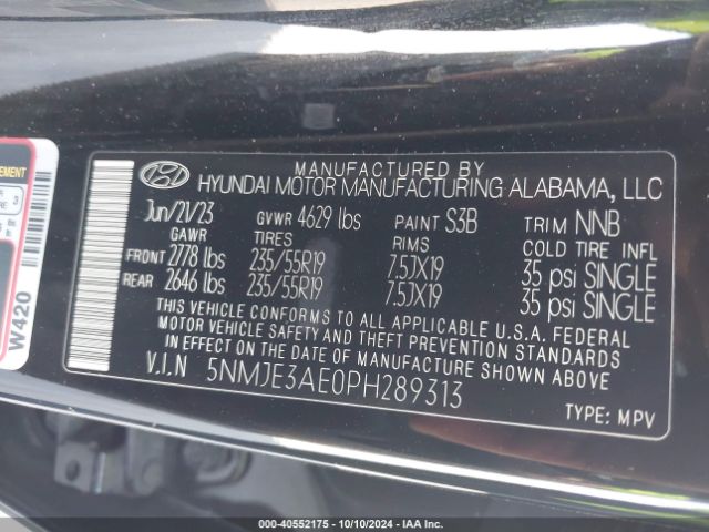 5NMJE3AE0PH289313 Hyundai Tucson Limited