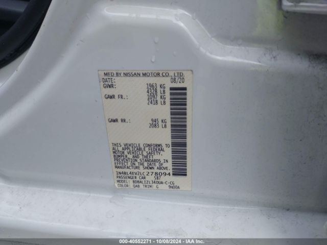 1N4BL4EV2LC278094 Nissan Altima Sl Fwd