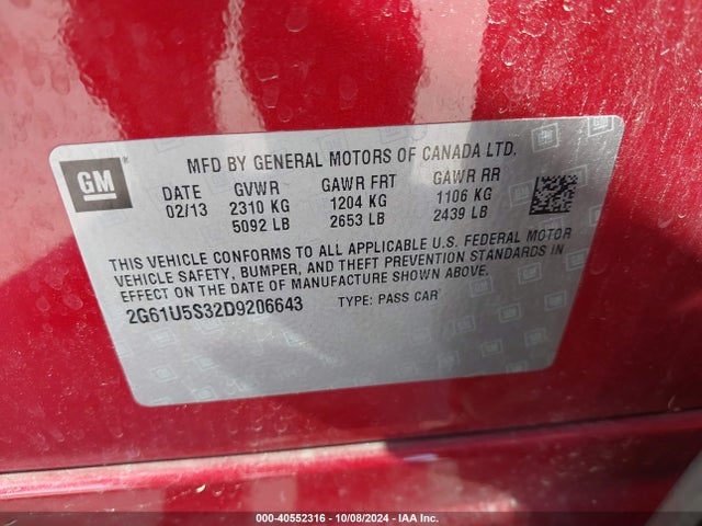 2013 CADILLAC XTS 2G61U5S32D9206643 Photo 8