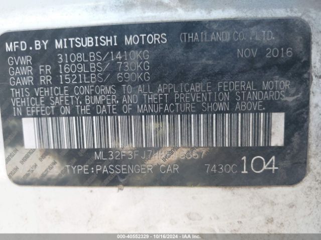 ML32F3FJ7HHF16867 Mitsubishi Mirage G4 Es