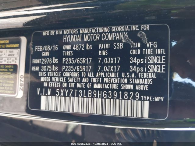 5XYZT3LB9HG391829 Hyundai Santa Fe Sport 2.4l
