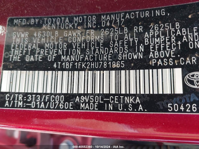Toyota CAMRY LE 2017 4T1BF1FK2HU781965 Image 9