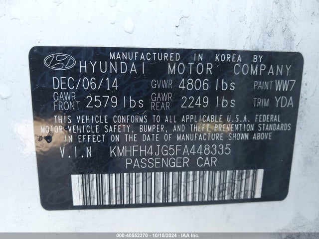 Hyundai Azera Limited 2015 KMHFH4JG5FA448335 Image 9