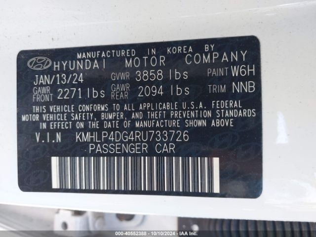 KMHLP4DG4RU733726 Hyundai Elantra Limited