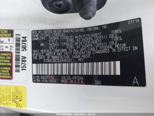 5TDKK3DC3ES448150 Toyota Sienna Le V6 8 Passenger