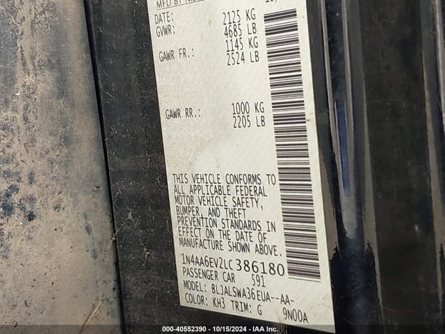 Nissan Maxima Sr Xtronic Cvt 2020 1N4AA6EV2LC386180 Image 9