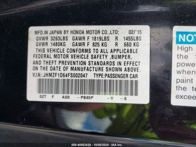 JHMZF1D64FS002047 Honda CR-Z EX