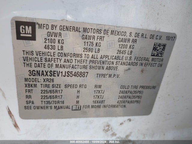 Chevrolet EQUINOX LT 2018 3GNAXSEV1JS546887 Image 9
