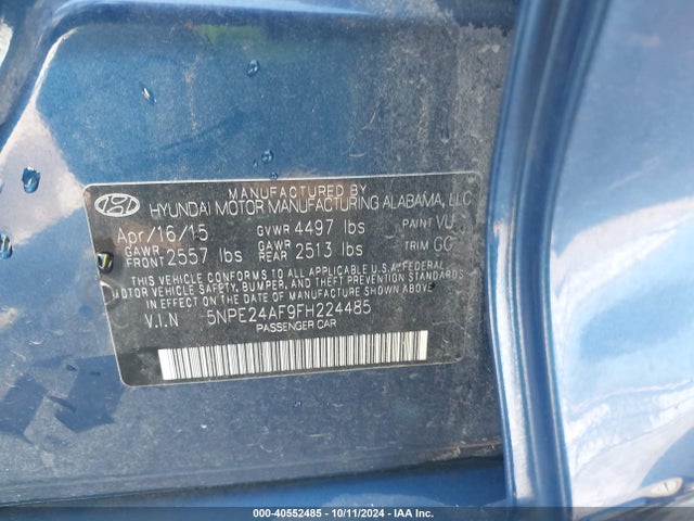 Hyundai SONATA SE 2015 5NPE24AF9FH224485 Image 9
