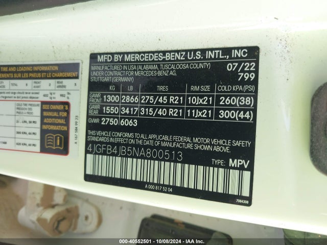 4JGFB4JB5NA800513 Mercedes-Benz GLE 350