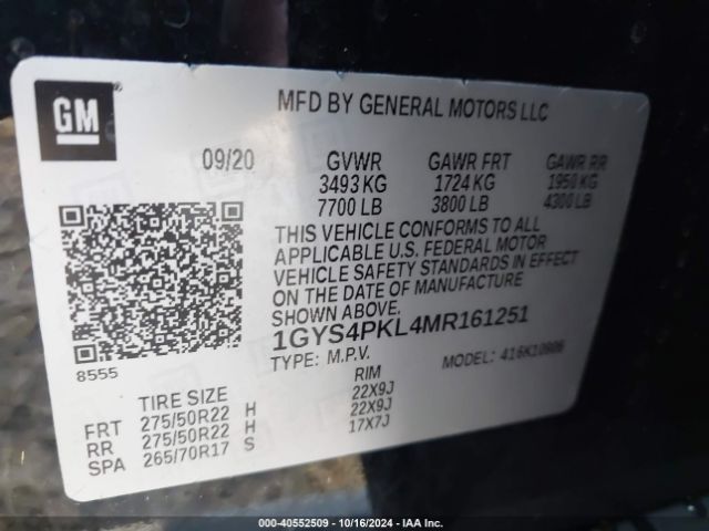 1GYS4PKL4MR161251 Cadillac Escalade Esv 4wd Sport