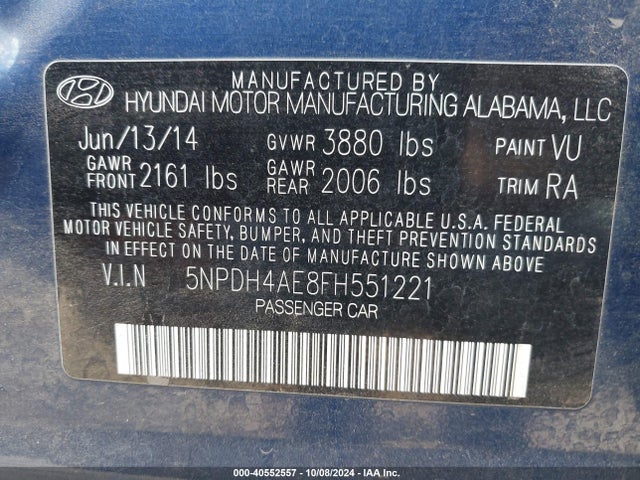 Hyundai ELANTRA SE 2015 5NPDH4AE8FH551221 Image 9