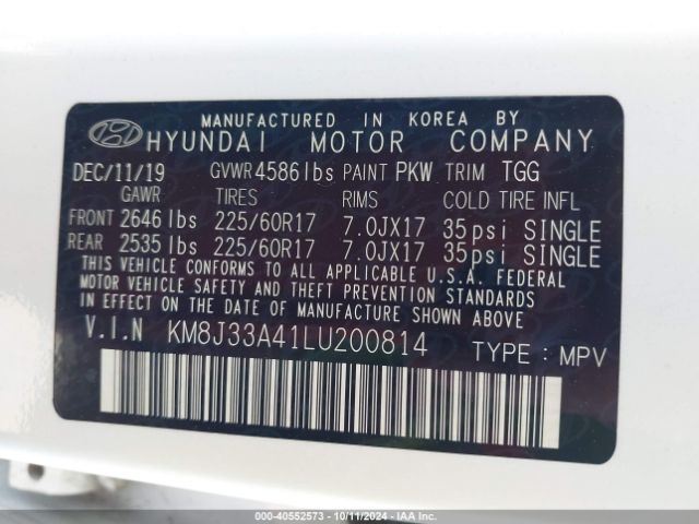 KM8J33A41LU200814 Hyundai Tucson Value