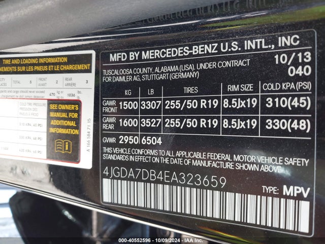 Mercedes-Benz Ml 550 4matic 2014 4JGDA7DB4EA323659 Image 9
