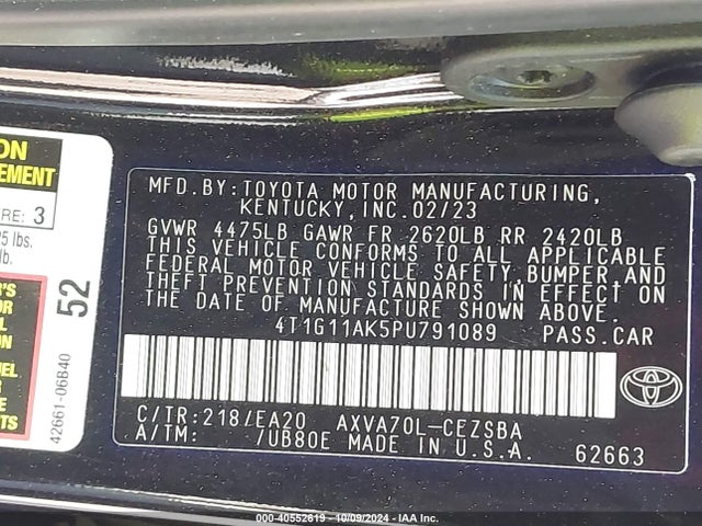 Toyota CAMRY SE 2023 4T1G11AK5PU791089 Image 9