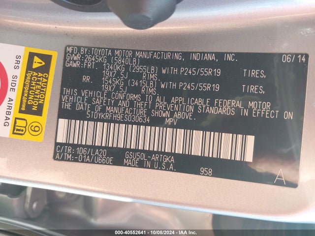 5TDYKRFH9ES030634 Toyota Highlander Limited V6