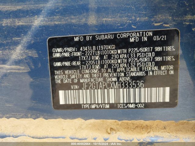 JF2GTAPCXMH333536 Subaru Crosstrek Premium