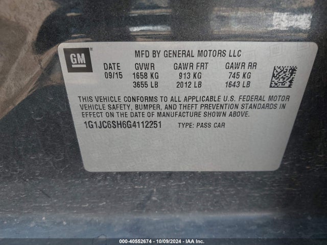 Chevrolet Sonic Lt Auto 2016 1G1JC6SH6G4112251 Image 9